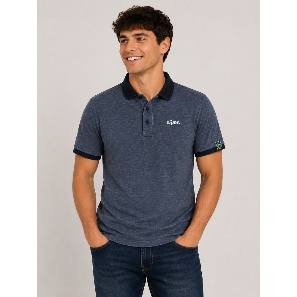 Lidl Organic Cotton Polo Shirt Mens Medium Navy Workwear Uniform Grocery Costume